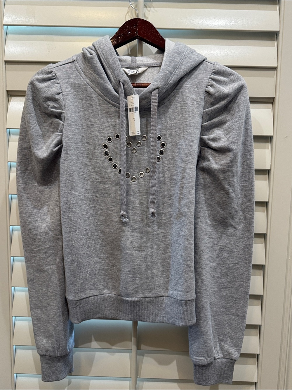 Anthropologie Gray Grommet Heart Hoodie